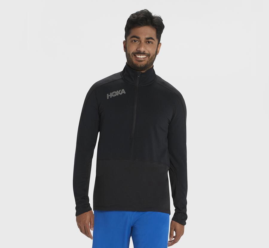 Hoka One One Top Herre - 1/2 Zip Midlayer - Sort - 379526TLF